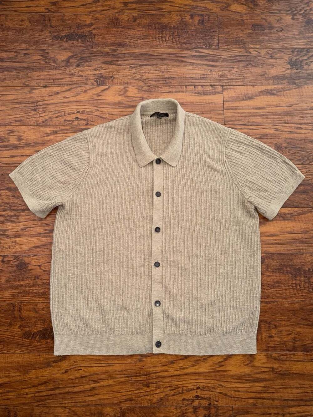 Banana Republic Organic Cotton Ribbed Button-Down Knit Shirt Size L